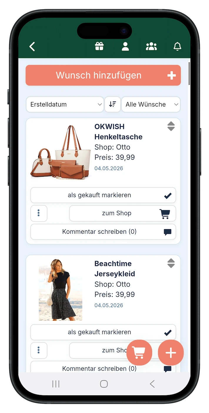Mein Online Wunschzettel App — Wunschliste mit Produkten